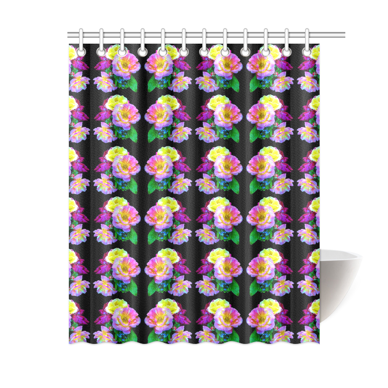 Rosa Yellow Roses on Black Pattern Shower Curtain 60"x72"