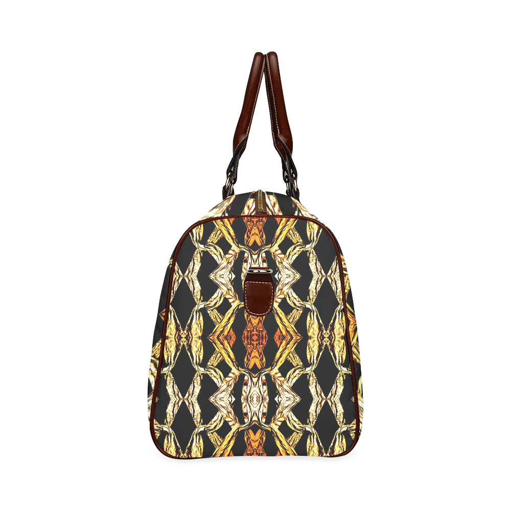 Elegant Oriental Pattern Black Gold Waterproof Travel Bag/Small (Model 1639)