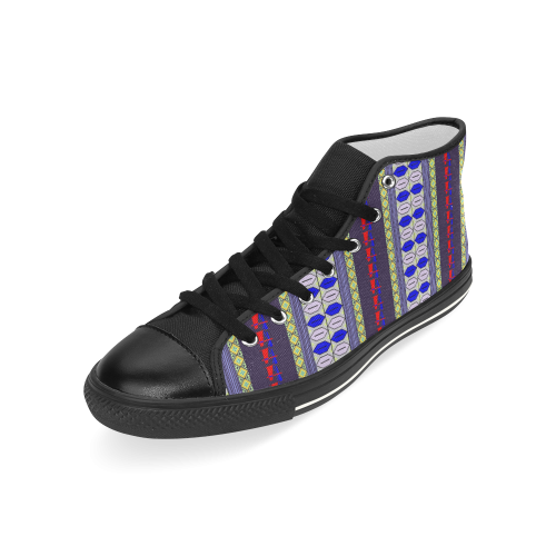 Colorful Geometric Horizontal Pattern Men’s Classic High Top Canvas Shoes (Model 017)