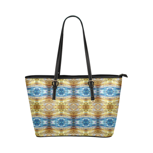 Gold and Blue Elegant Pattern Leather Tote Bag/Large (Model 1651)
