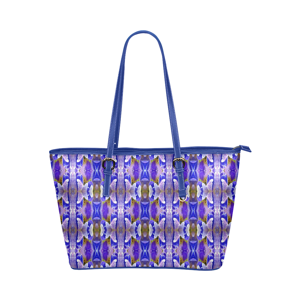 Blue White Abstract Flower Pattern Leather Tote Bag/Large (Model 1651)