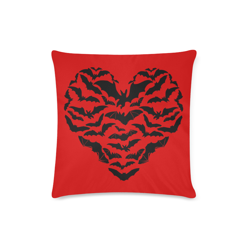 Custom Zippered Pillow Case 16x16" - Black heartful of Bats on red Custom Zippered Pillow Case 16"x16"(Twin Sides)
