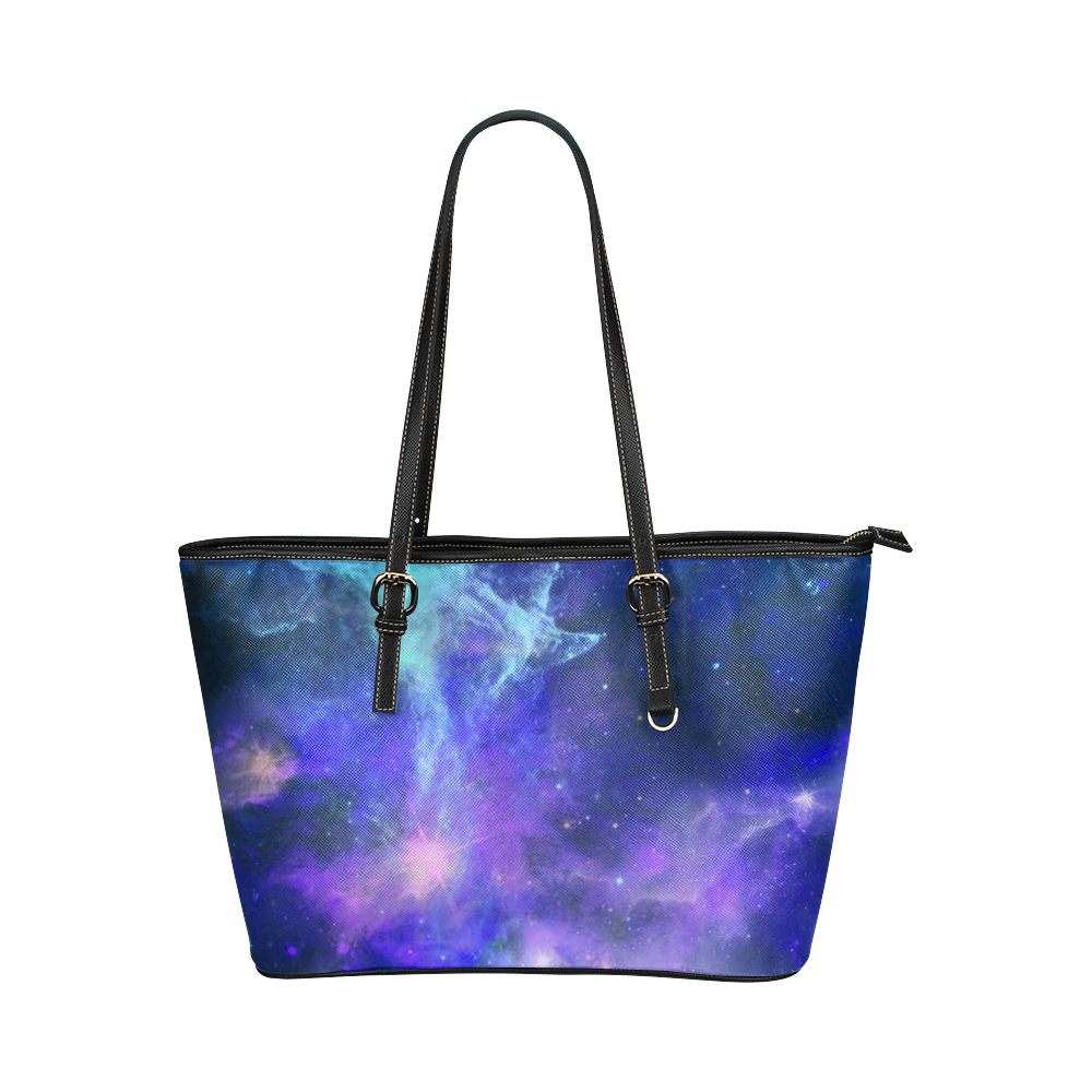 Blue Galaxy Leather Tote Bag/Small (Model 1651)