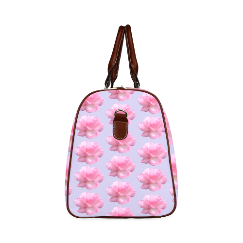 Pink Roses Pattern on Blue Waterproof Travel Bag/Small (Model 1639)