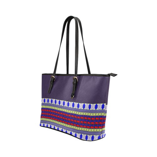 Colorful Geometric Horizontal Pattern Leather Tote Bag/Small (Model 1651)
