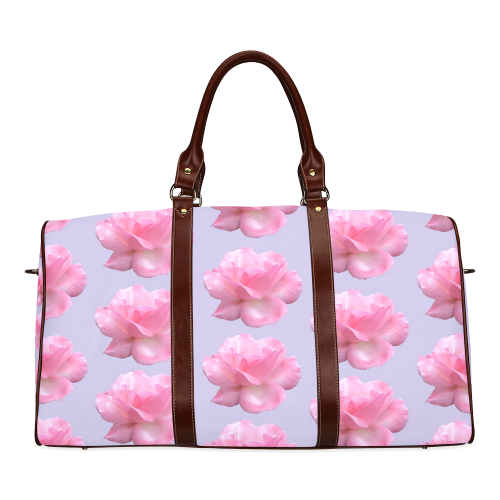 Pink Roses Pattern on Blue Waterproof Travel Bag/Large (Model 1639)