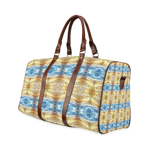 Gold and Blue Elegant Pattern Waterproof Travel Bag/Large (Model 1639)