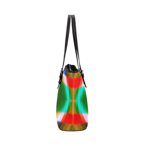 Multicolor Shimmering Fractal Design Leather Tote Bag/Small (Model 1651)