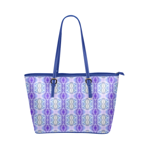 Light Blue Purple White Girly Pattern Leather Tote Bag/Large (Model 1651)