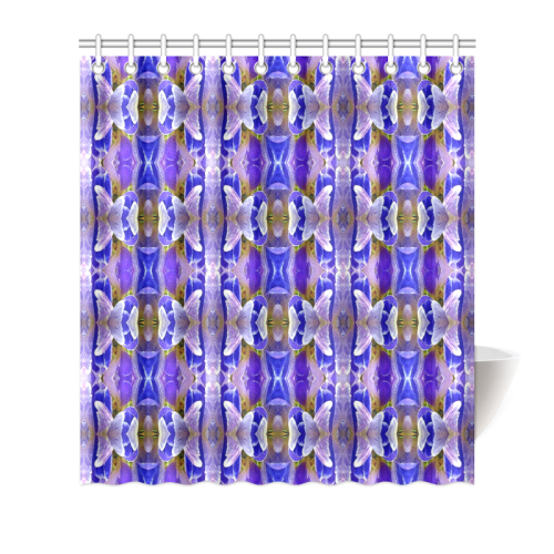 Blue White Abstract Flower Pattern Shower Curtain 66"x72"