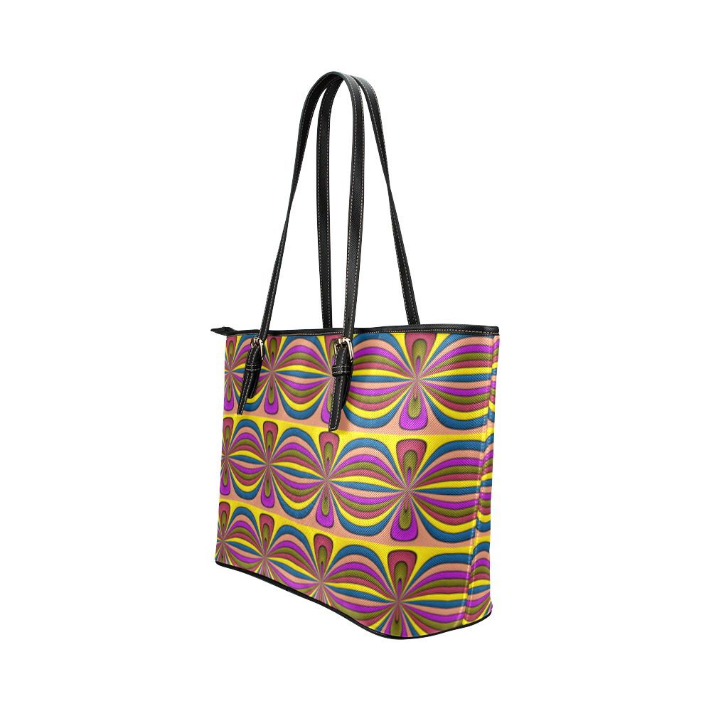 Multicolored Ornament Stripes Leather Tote Bag/Small (Model 1651)