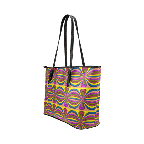 Multicolored Ornament Stripes Leather Tote Bag/Small (Model 1651)