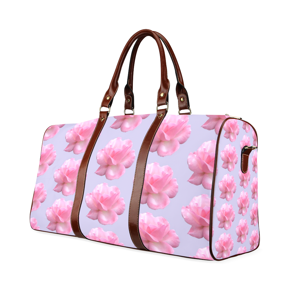 Pink Roses Pattern on Blue Waterproof Travel Bag/Small (Model 1639)