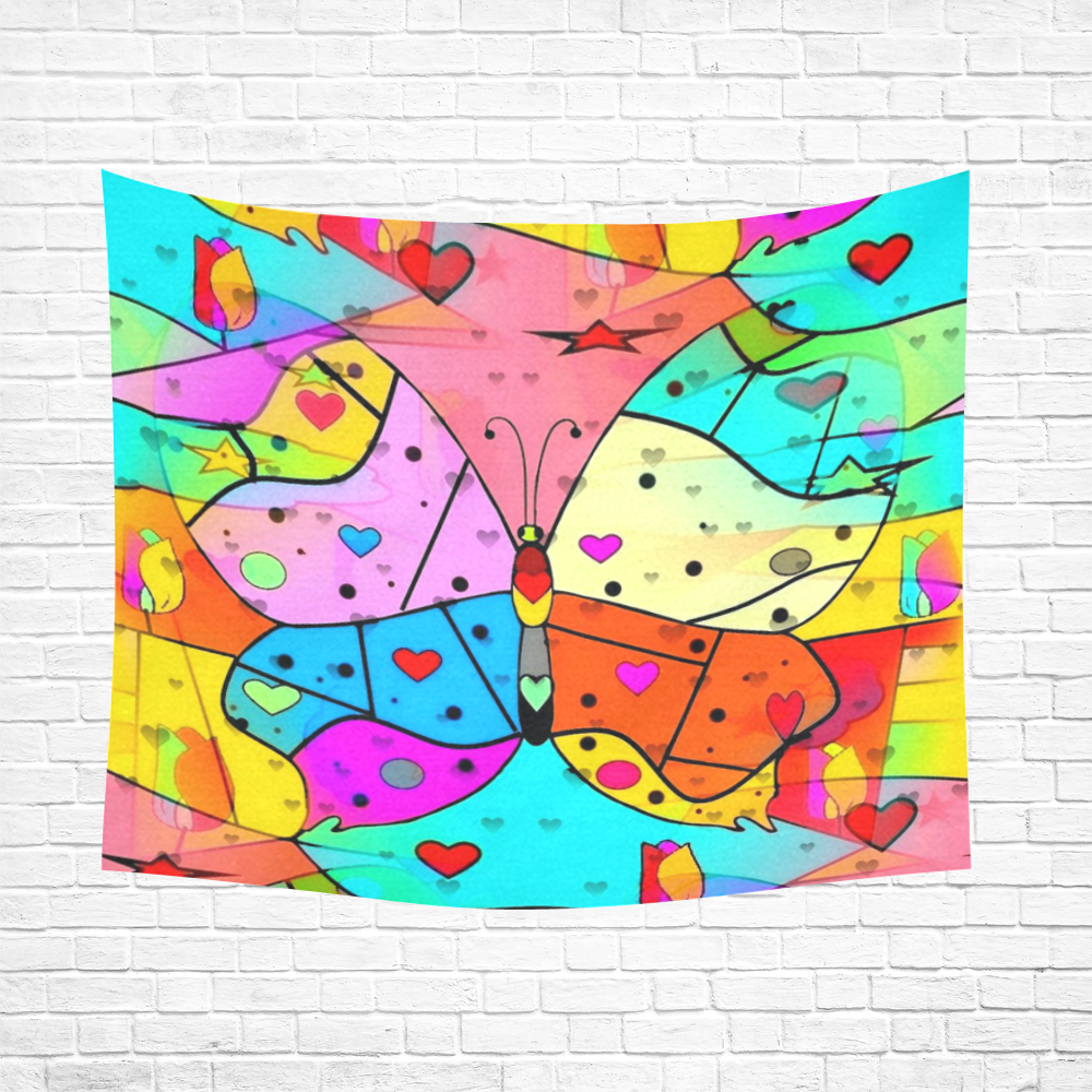 Butterfly Popart by Nico Bielow Cotton Linen Wall Tapestry 60"x 51"