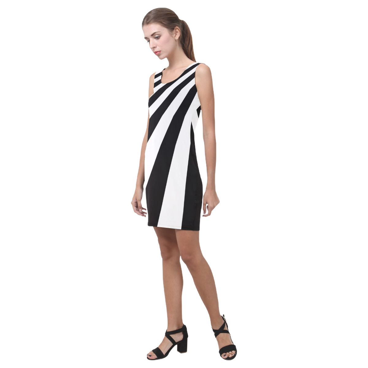 Black and White Stripes Medea Vest Dress (Model D06)