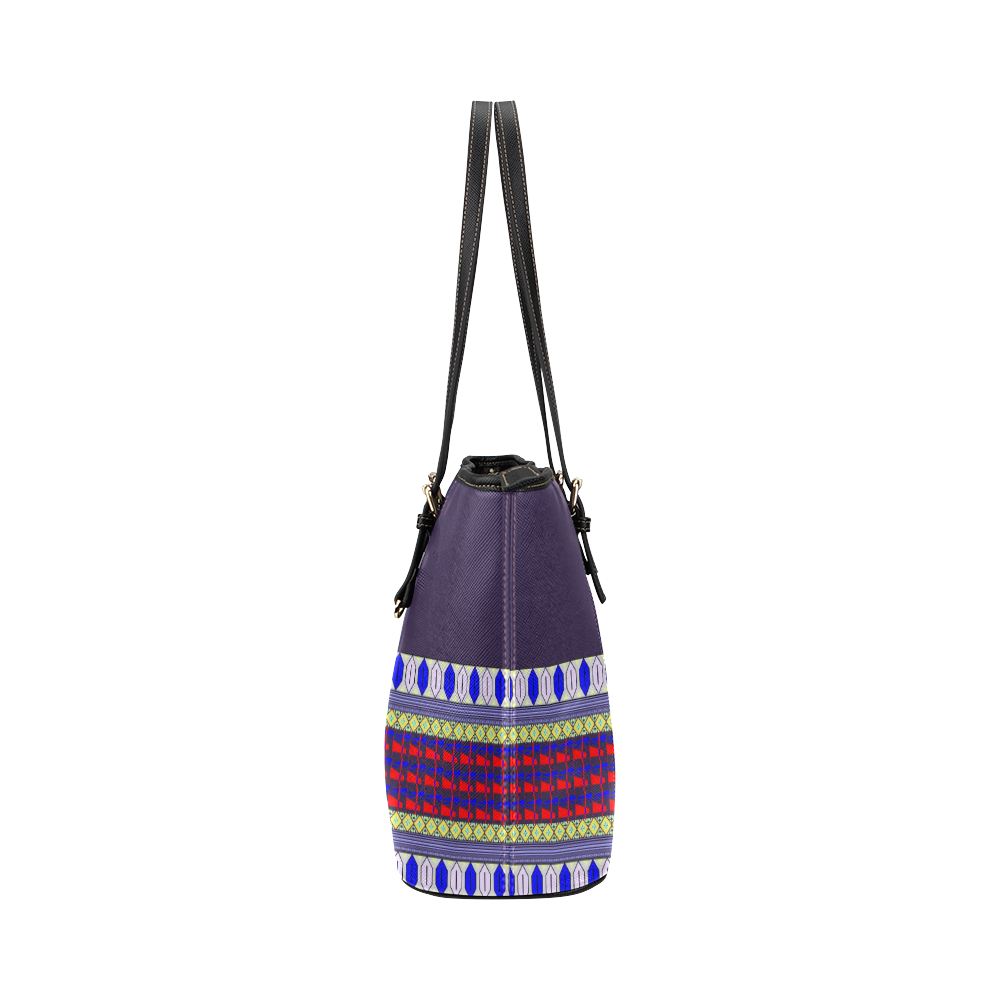 Colorful Geometric Horizontal Pattern Leather Tote Bag/Small (Model 1651)