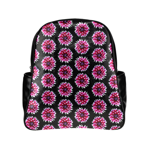Dahlias Pattern in Pink, Red Multi-Pockets Backpack (Model 1636)