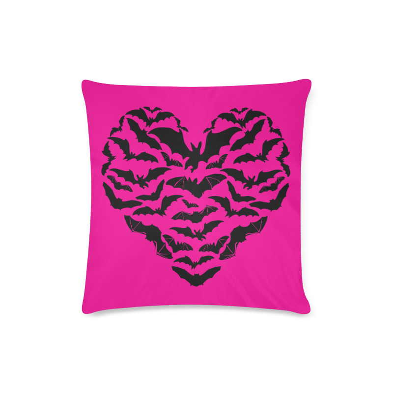 Custom Zippered Pillow Case 16x16" - Black heartful of Bats on pink Custom Zippered Pillow Case 16"x16"(Twin Sides)