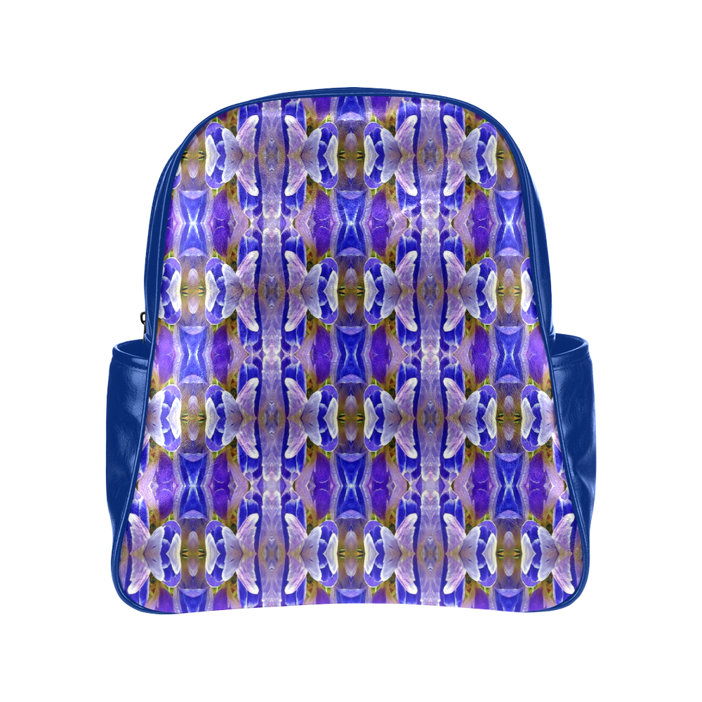 Blue White Abstract Flower Pattern Multi-Pockets Backpack (Model 1636)