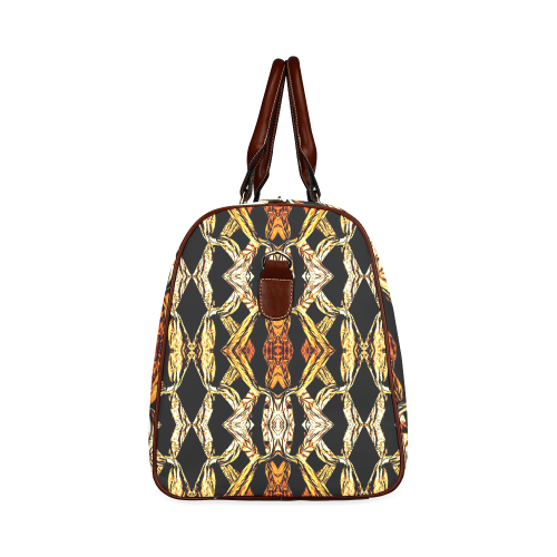 Elegant Oriental Pattern Black Gold Waterproof Travel Bag/Large (Model 1639)