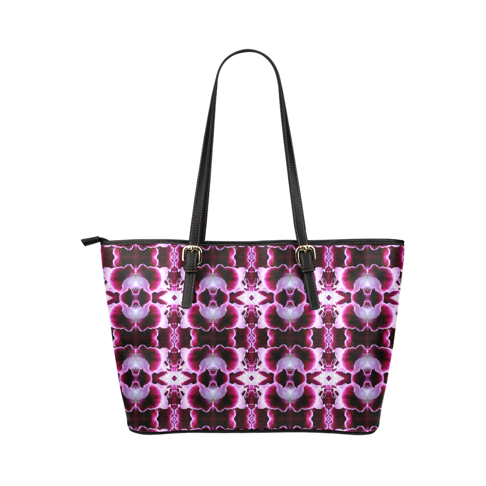 Purple White Flower Abstract Pattern Leather Tote Bag/Large (Model 1651)