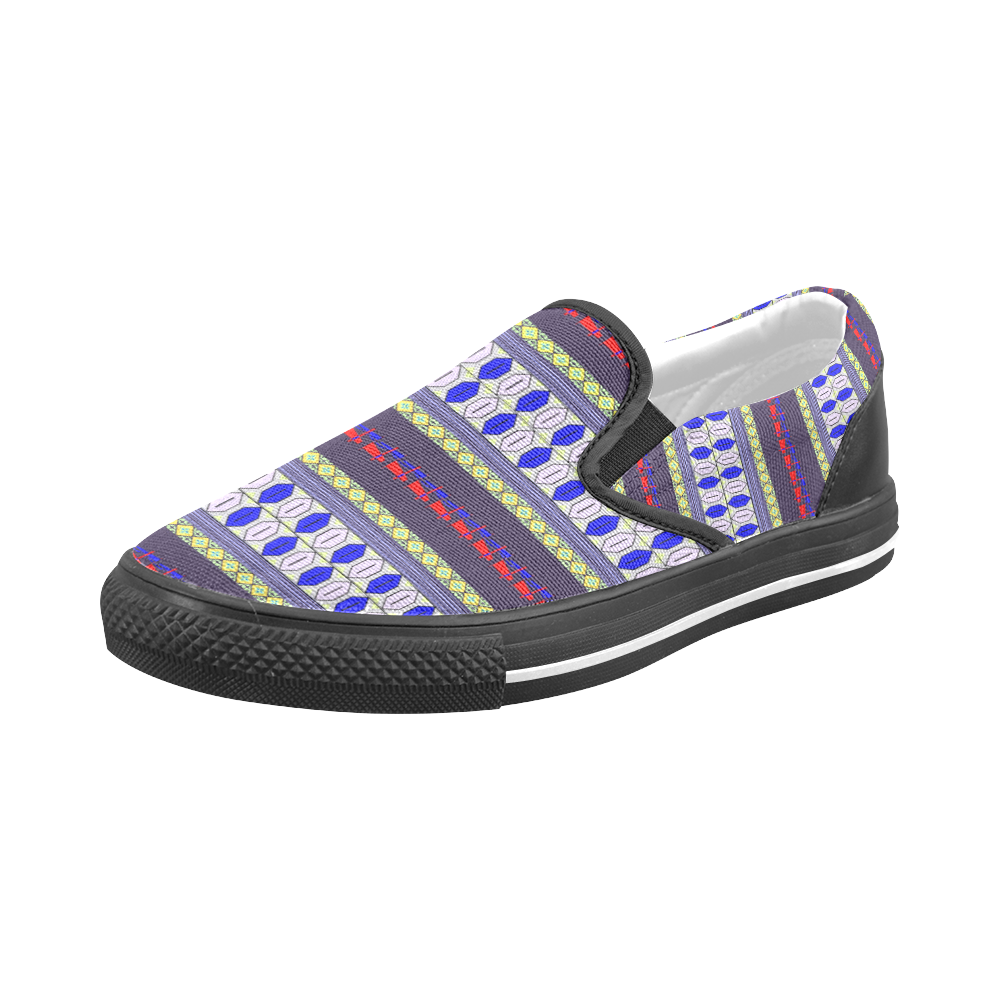 Colorful Geometric Horizontal Pattern Men's Slip-on Canvas Shoes (Model 019)