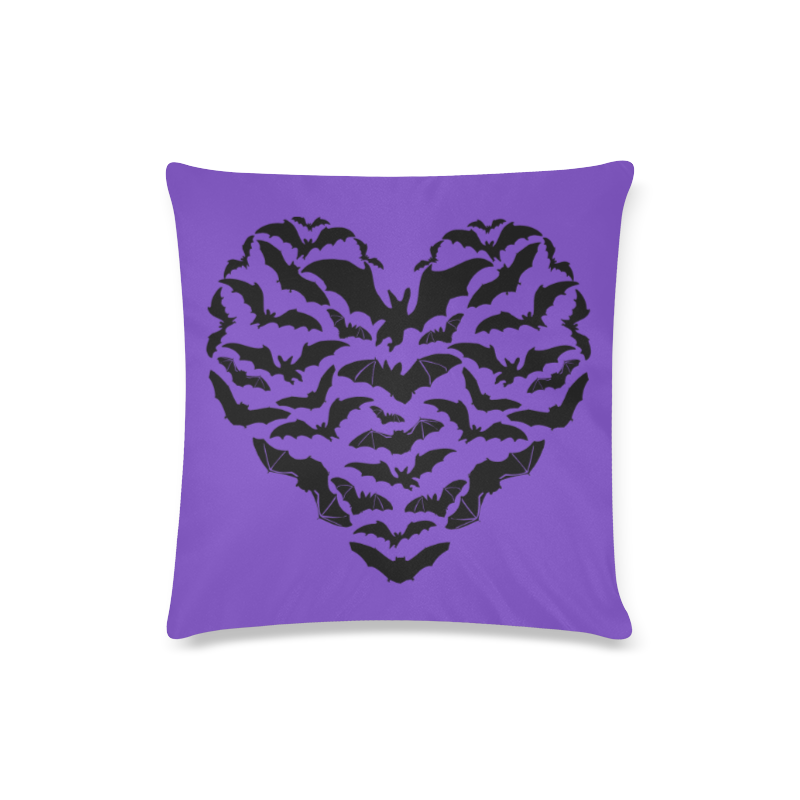 Custom Zippered Pillow Case 16x16" - Black heartful of Bats on purple Custom Zippered Pillow Case 16"x16"(Twin Sides)