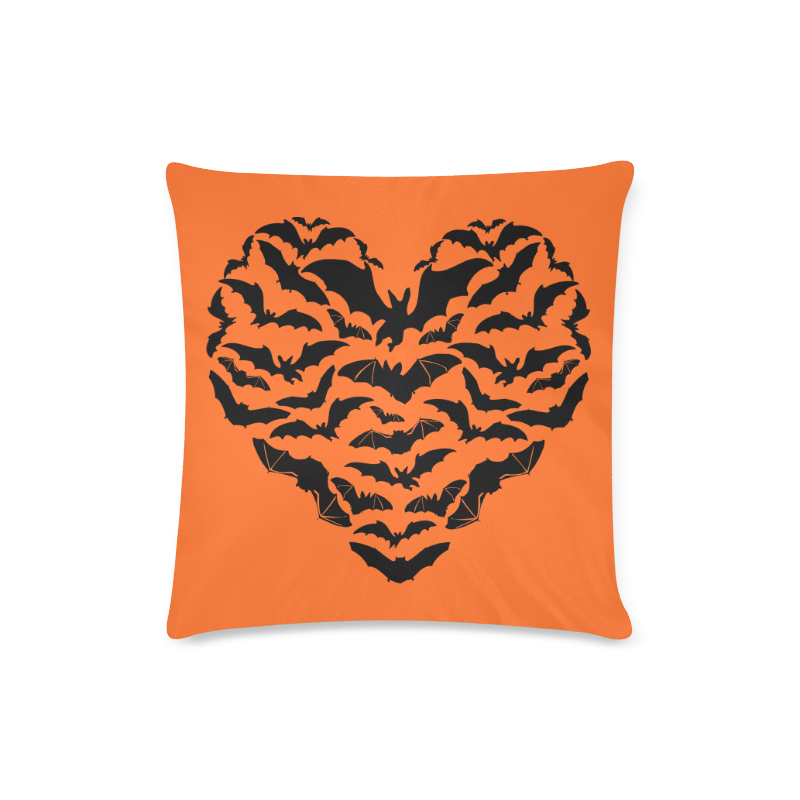 Custom Zippered Pillow Case 16x16" - Black heartful of Bats on orange Custom Zippered Pillow Case 16"x16"(Twin Sides)