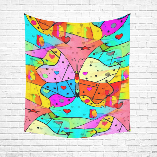 Butterfly Popart by Nico Bielow Cotton Linen Wall Tapestry 51"x 60"