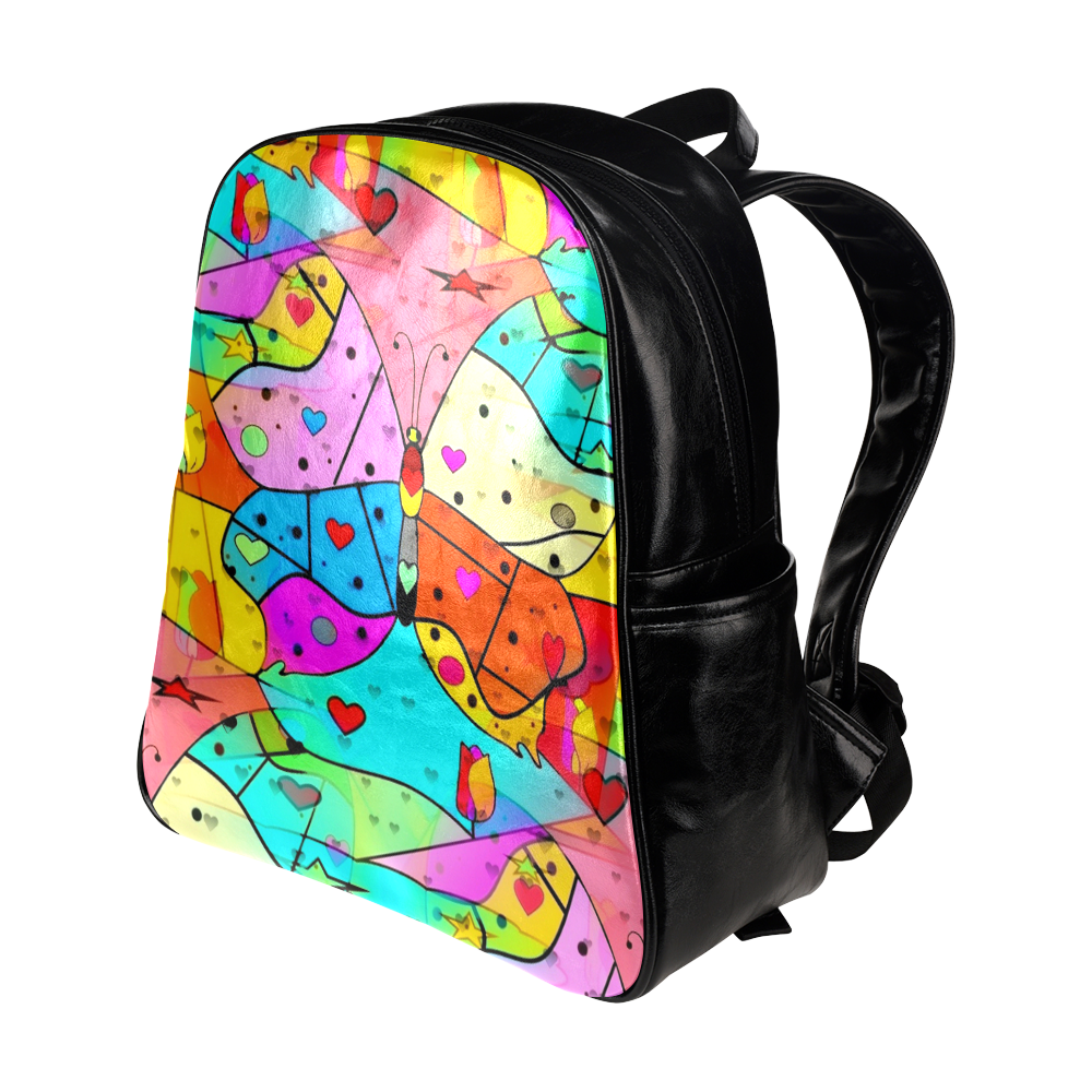 Butterfly Popart by Nico Bielow Multi-Pockets Backpack (Model 1636)