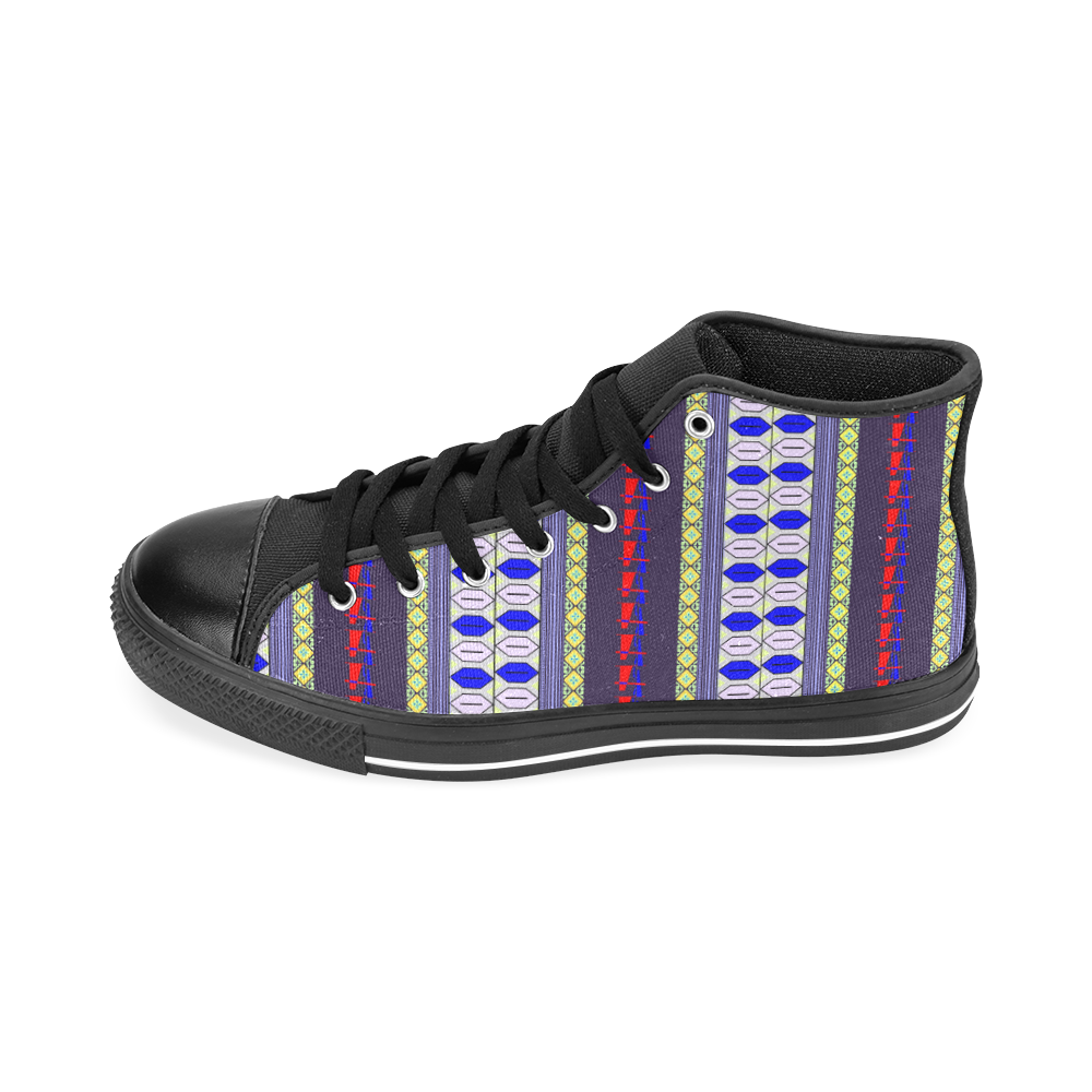 Colorful Geometric Horizontal Pattern Men’s Classic High Top Canvas Shoes /Large Size (Model 017)