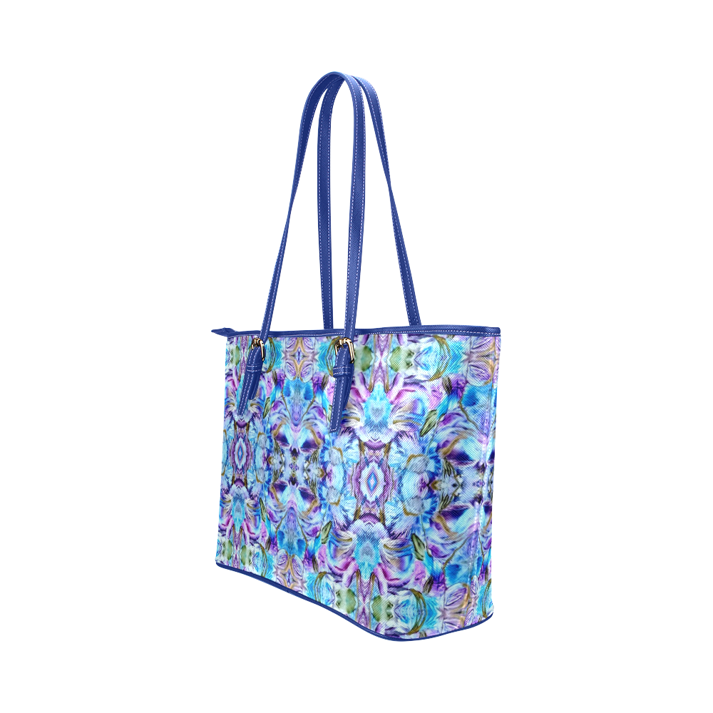 Elegant Turquoise Blue Flower Pattern Leather Tote Bag/Large (Model 1651)