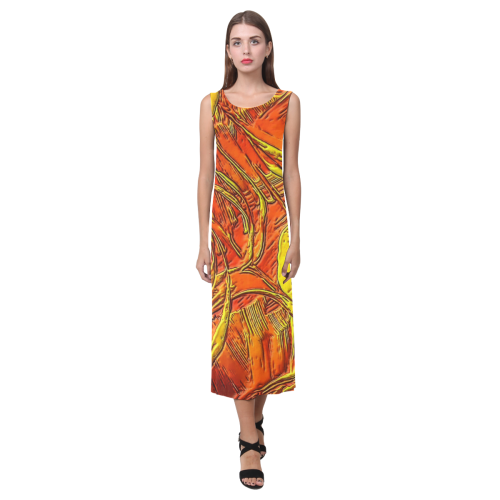 Orange Dschungle (Self paint) by Nico Bielow Phaedra Sleeveless Open Fork Long Dress (Model D08)