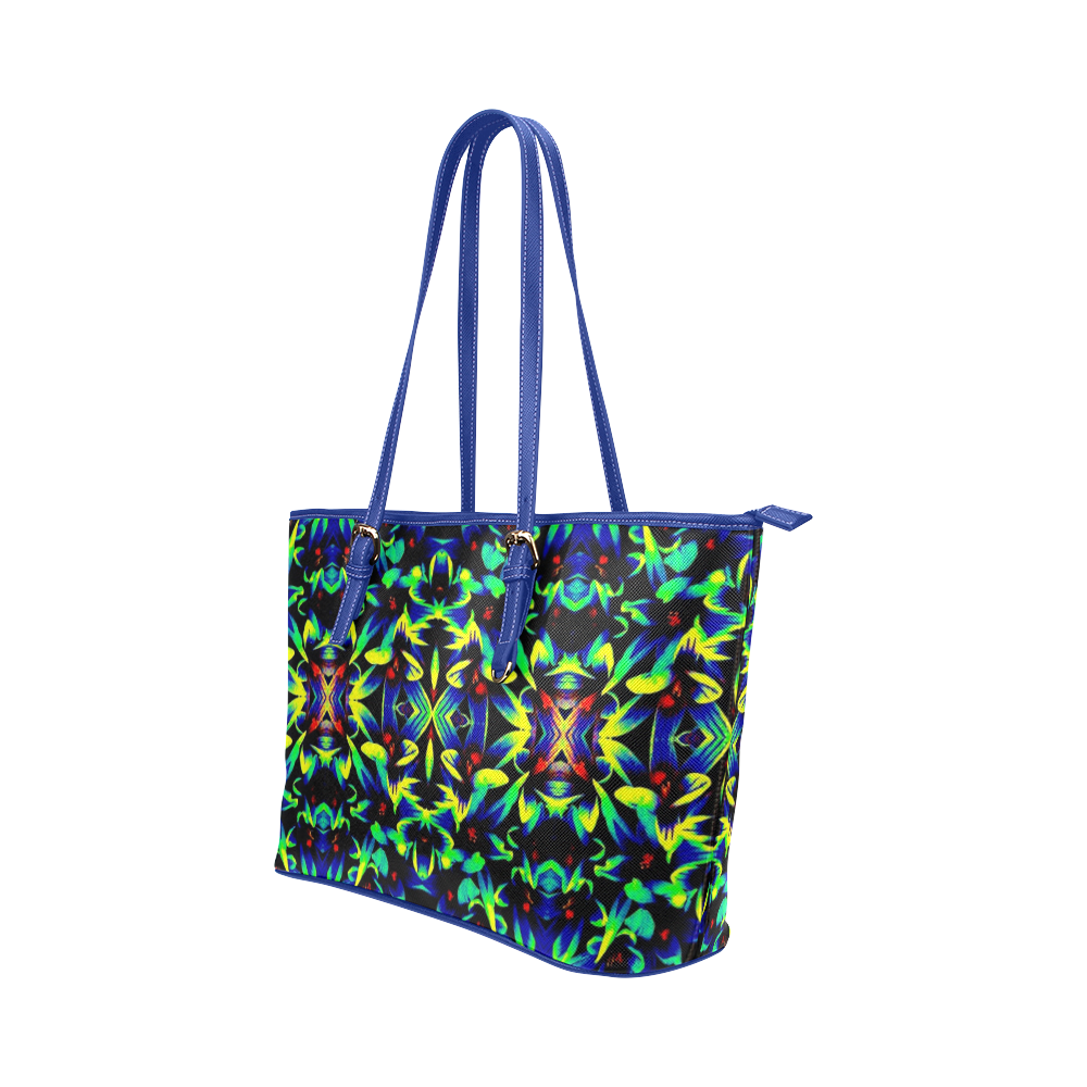 Cool Green Blue Yellow Design Leather Tote Bag/Large (Model 1651)