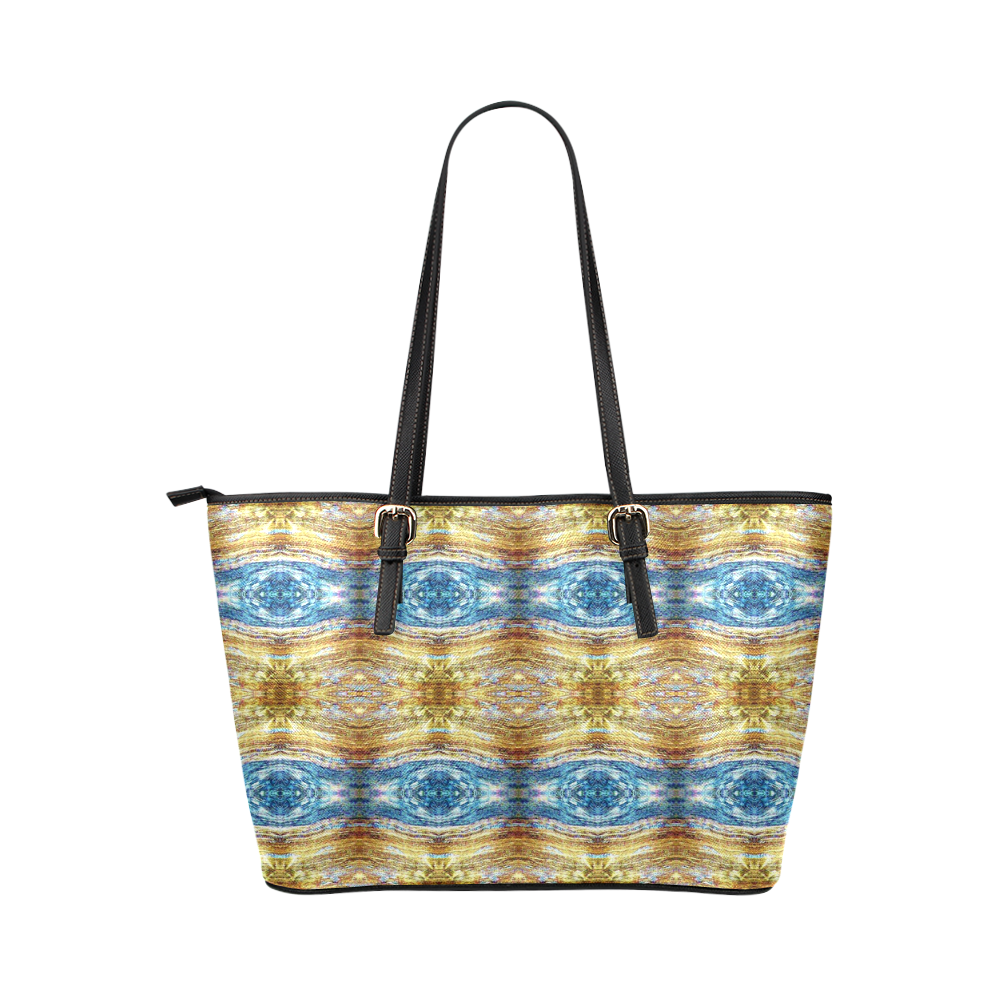 Gold and Blue Elegant Pattern Leather Tote Bag/Large (Model 1651)