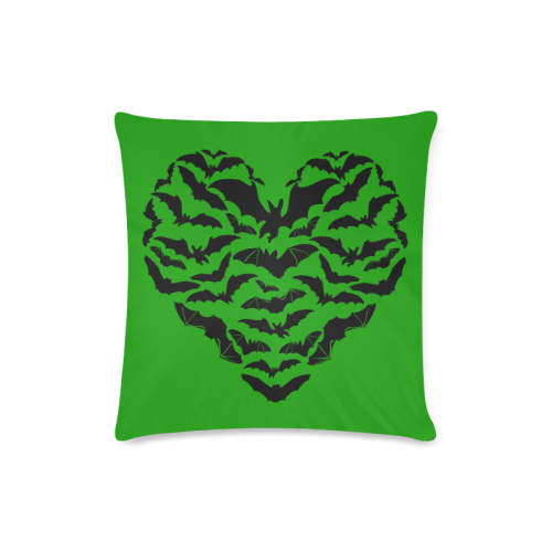 Custom Zippered Pillow Case 16x16" - Black heartful of Bats on green Custom Zippered Pillow Case 16"x16"(Twin Sides)
