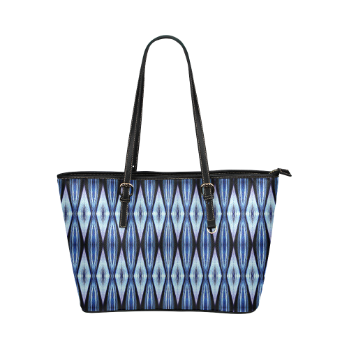 Blue White Diamond Pattern Leather Tote Bag/Small (Model 1651)