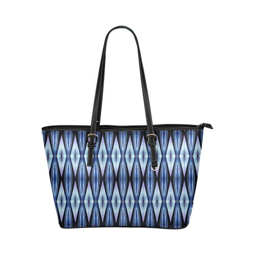 Blue White Diamond Pattern Leather Tote Bag/Large (Model 1651)