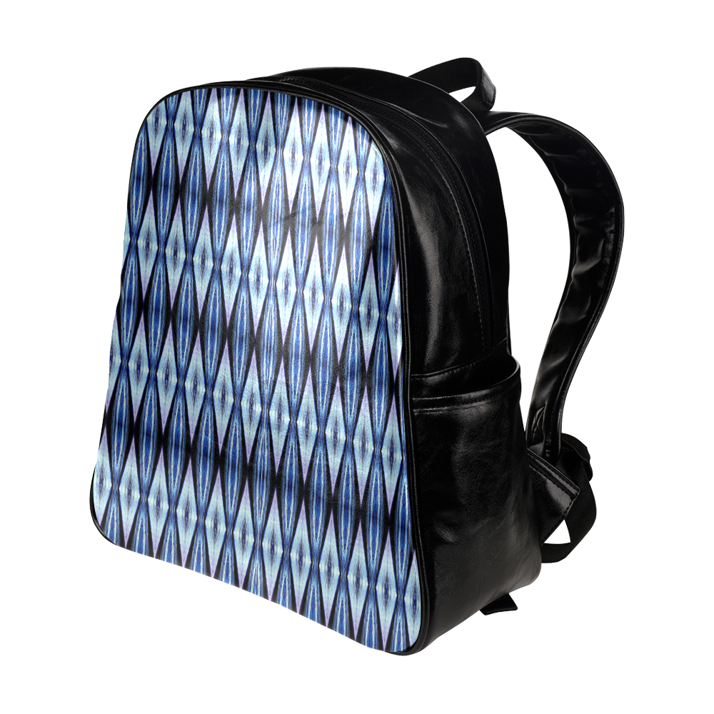 Blue White Diamond Pattern Multi-Pockets Backpack (Model 1636)