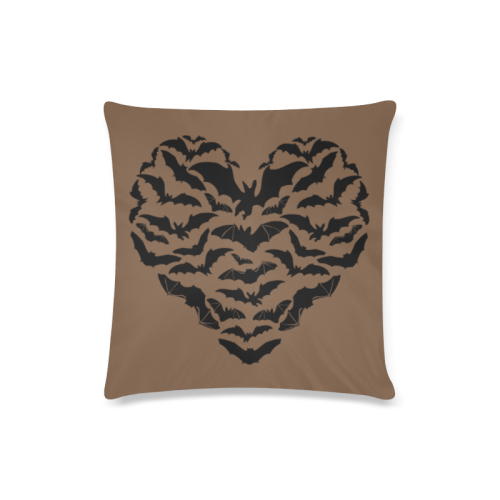 Custom Zippered Pillow Case 16x16" - Black heartful of Bats on brown Custom Zippered Pillow Case 16"x16"(Twin Sides)