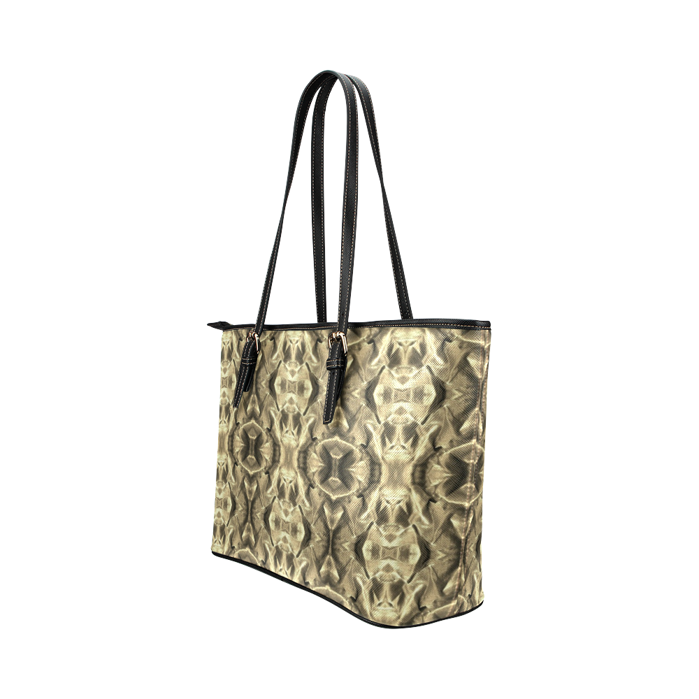 Gold Fabric Pattern Design Leather Tote Bag/Large (Model 1651)