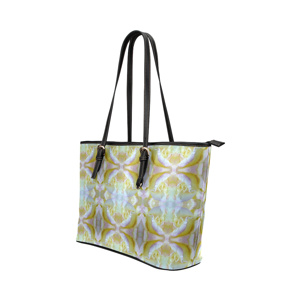 White Yellow  Pattern Leather Tote Bag/Small (Model 1651)