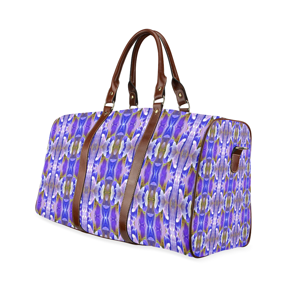Blue White Abstract Flower Pattern Waterproof Travel Bag/Small (Model 1639)
