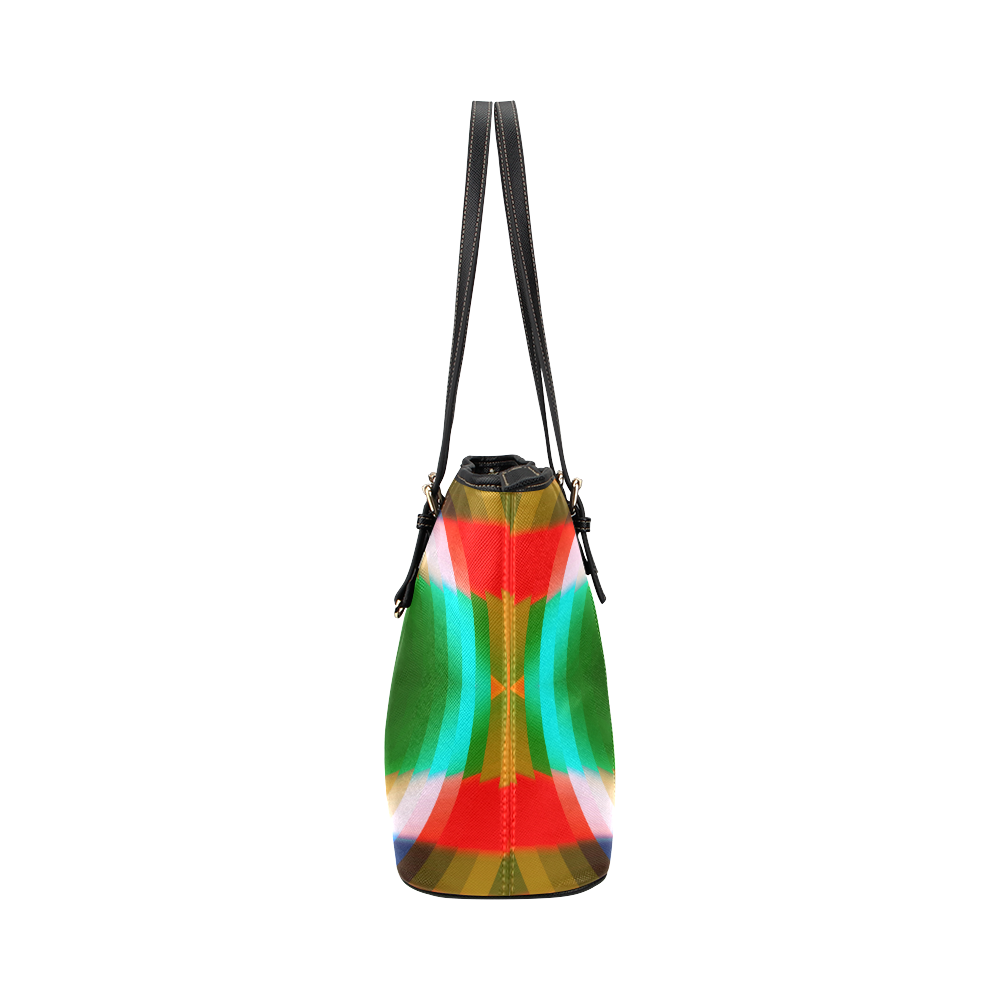 Multicolor Shimmering Fractal Design Leather Tote Bag/Small (Model 1651)