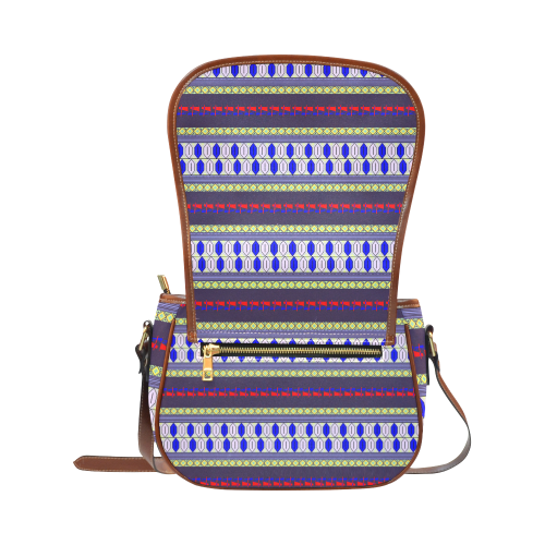 Colorful Geometric Horizontal Pattern Saddle Bag/Large (Model 1649)