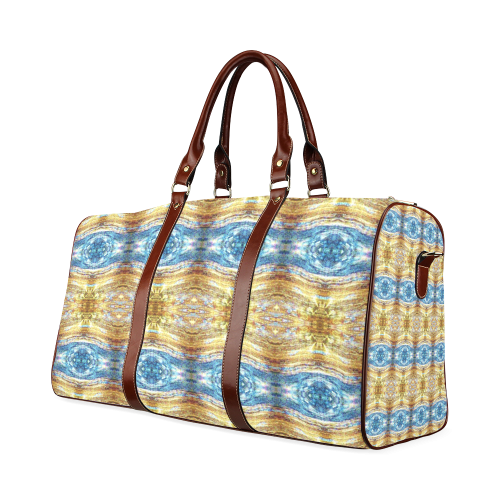 Gold and Blue Elegant Pattern Waterproof Travel Bag/Large (Model 1639)
