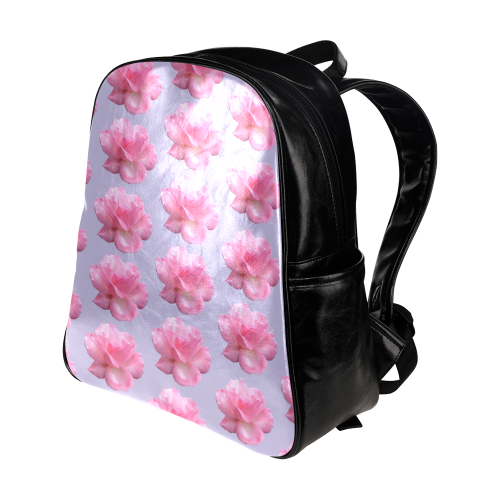 Pink Roses Pattern on Blue Multi-Pockets Backpack (Model 1636)