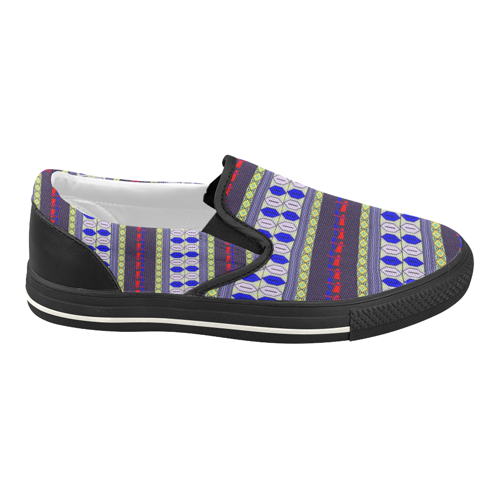 Colorful Geometric Horizontal Pattern Women's Slip-on Canvas Shoes (Model 019)