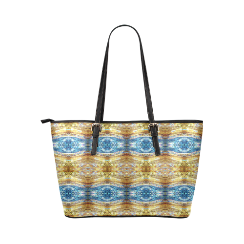Gold and Blue Elegant Pattern Leather Tote Bag/Small (Model 1651)