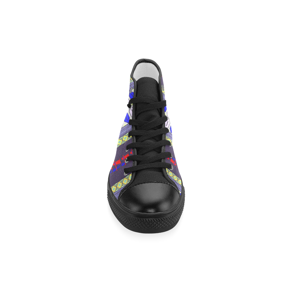 Colorful Geometric Horizontal Pattern Men’s Classic High Top Canvas Shoes (Model 017)